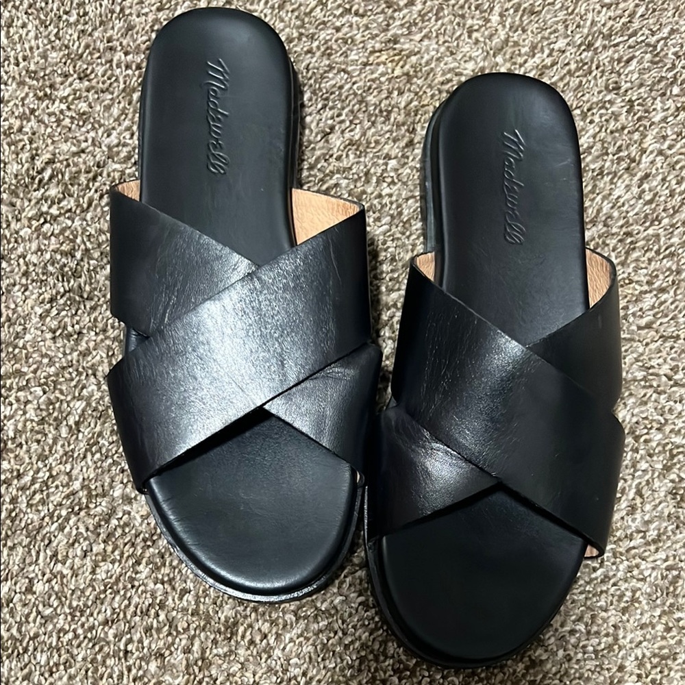 Madewell Black Criss-Cross Leather Slides